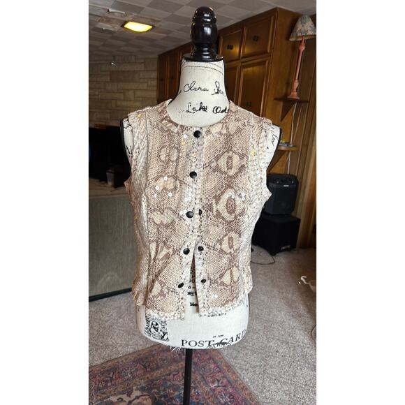 Vintage 80s domallo sequin snakeskin print vest - Picture 1 of 6